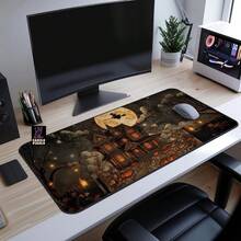 1pc Large Halloween Haunted House Witch Mouse Pad, Spooky Moon Pumpkin Vintage Gothic Desk Mat, Non-Slip Gaming Keyboard Pad - View 5