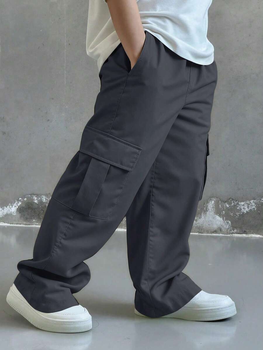 1pc Boys Fashion Versatile Academy Multi-Pocket Straight Leg Cargo Pants, Spring Summer Autumn Winter Back To School - Grey - View 1