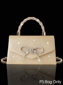 4pcs Luxury Sparkling Jewelry Set For Women, Formal Party Handbag With Rhinestone Bow Decor, Bridal Wedding Gift Set, Suitable For Party, Wedding, Prom, Formal Dinner, Perfectly Matched With Holiday Party Dress, Essential Accessory For Wedding & Party - Champagne - View 11