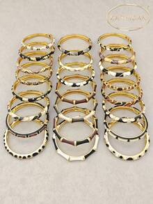 KASHIDAN 3pcs Neutral Tones Random Styles Fashion Vintage Enamel Drops Color Textured Bracelet Gold Clasp Bracelet The Perfect Gift For Ladies Everyday Holiday - Neutral Tones - View 7