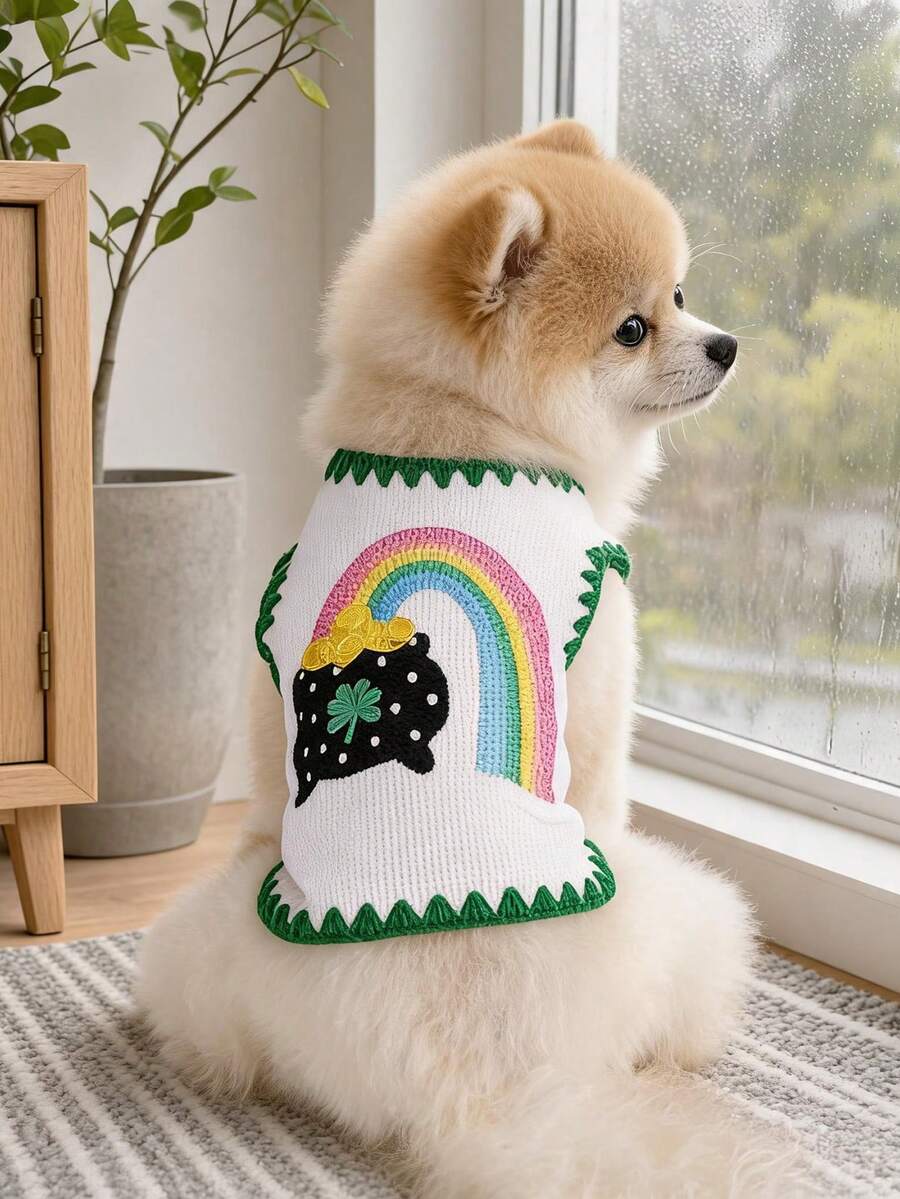 1PC Pet Clothing 2026 Autumn/Winter New Arrival Small Dog Puppy Cat Cute Pet Simple Versatile Soft Skin-Friendly Patrick Rainbow Vest - Multicolor - View 1