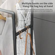 Thickened Painted Steel Pipe Floor Coat Rack, Rust-Resistant Strong Load-Bearing Not Easily Deformed, Three-Layer Partitioned Hanging, Side Multiple Hooks, Bottom Shelf Shoe Rack, Home Bedroom Vertical Coat Rack - Multi-tier Drying Rack - View 8