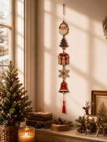 1PC Christmas Wall Hanging Decoration, Vintage Style Multi-Element Printed Garland With Red Cardinal, Lantern, Cottage And Bell Patterns, For Entryway Home Holiday Display - A - View 2