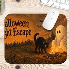 1pc Vintage Halloween Ghost Black Cat And Full Moon Print Extended Mouse Pad, Bat Forest Letter Graphic Keyboard Desk Mat, Spooky Desktop Decor - View 6