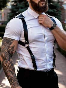 Men's Wide Shoulder Chest Harness, PU Leather Gothic Punk Style, Adjustable Wide Shoulder Pads With O-Ring Hook, Suitable For Nightclub Party Carnival Cosplay - Multicolor - View 2