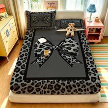 Fitted Sheet Set (1 Fitted Sheet + 2 Pillowcases), Leopard Print Bow Contrast Color Pattern, Soft & Skin-Friendly, Multiple Sizes Available, All Season Use, Anti-Pilling, Suitable For Single/Double Beds, Ideal For Bedroom, Dorm, Guest Room, Daily Use, Holiday Gift Choice - Multicolor - View 7