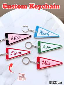 1/3/5Pcs Custom Embroidered Keychain,Personalized Triangle Flag Embroidered Bag Charm,Customized Initial Keychain,Luggage Tag,Key Ring,Bag Pendant - Multi-color 1 - View 2
