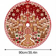 1件紅色薑餅城堡圖案聖誕樹裙，優雅節日裝飾，5種尺寸，中性節日禮物，適用於居家與派對聖誕家居裝飾 - 紅底薑餅城堡 - 查看 12