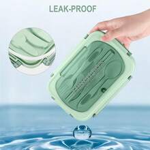 1 PC Kotak Bekal Dewasa 1200ml, Wadah Makan Siang Anti Bocor dengan Peralatan Makan, Kotak Bento 3 Sekat, Pink/Biru/Khaki/Hijau - MultiWarna - View 2