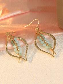 YOYO Women's Twisted Hollow Ear Hooks, Pale Green Chain Decor, Ideal For Beach Travel - Gold - View 6