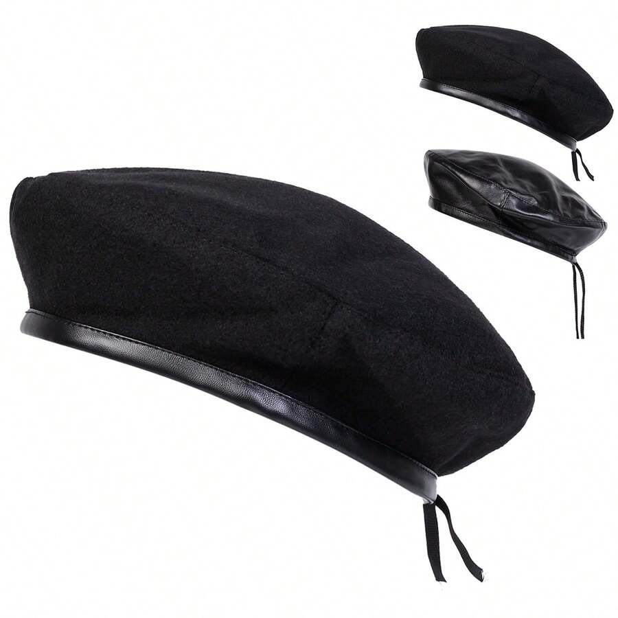 1pc Men's Plush Leopard Print Beret Military Hat, Adjustable Sun Protection Casual Hat For Outdoor, Suitable For Autumn/Winter - Multicolor - View 1