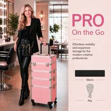 Rolling Makeup Case - Large Capacity Makeup Trolley With Detachable Makeup Box, Lockable, Storage Trolley With Detachable Makeup Box, Lockable - Multicolor - View 5