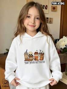 Children's Hooded Sweatshirt: Loose And Breathable. Cartoon Coffee Cup Skeleton. Leisure And Cute, Daily Outdoor Activities In Spring And Autumn, - White - View 3