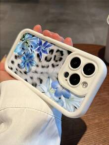 1件 白色豹紋藍百合花個性化極簡全包覆TPU防震手機殼，適用於Apple 18 17 16 15 14 13 12 11 Pro Max Air，保護殼兼容三星系列 - 彩色 - 查看 3