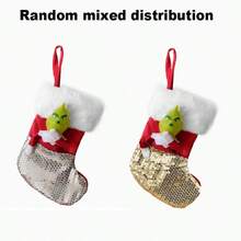 The Grinch 1pc High-End Christmas Gift Sock Bag Green Fur Monster Christmas Stocking Hanging Ornament Decor (Random Style) - Silver-white Socks - View 8