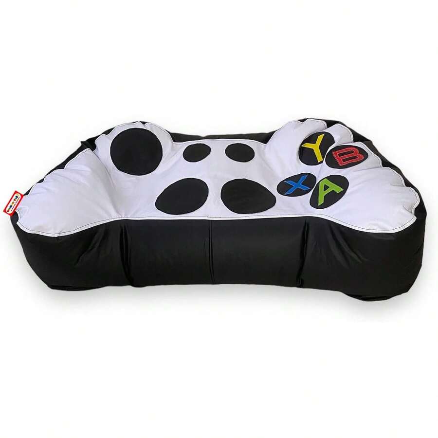 Sillón Puff Control de Videojuegos Gamer Chico Color Negro con Blanco 60x120x42 cm| Puff con Diseño de Botones XYAB y Mandos| Soporta hasta 65 kg| Tela Impermeable Cómodo para Sala de Juegos y Recámara| Fácil de Limpiar - Negro - Ver 1