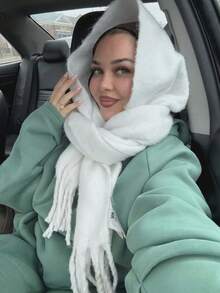 1pc Women's Elegant Tassel Scarf - Comfortable, Windproof, Warm, Suitable For Autumn/Winter | Ideal Holiday Gift - White - View 4