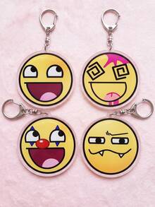 1pc/4pcs Classic InternetMeme Aesthetic Acrylic Keychains, Classic Internet Meme Funny Series Including Classic Laughing Face, Pink Bloodshot Dizzy Face, Red Nose Blue Diamond Clown Face And Raised Eyebrow Little Devil Fanged Expression Round Pattern Pendant, Backpack And Car Key Accessories, Gift For Internet Meme Lovers, Fans And Funny Anime Enthusiasts - Multicolor - View 6