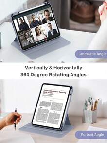 防刮保護殼，兼容內置筆槽，360°旋轉翻蓋支架，高級防震，自動喚醒/睡眠，可調節視角，淺灰紫色 - 淺灰紫 - 查看 6