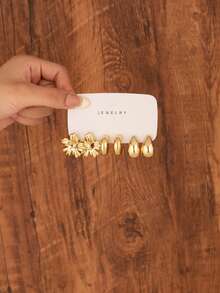 6/18pcs Gold Fashion Women High-End Earring Set - Gold - View 8