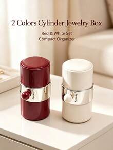 Portable Cylindrical Jewelry Box, Mini Travel Jewelry Organizer, Multi-Compartment Earring Ring Necklace Storage Box, Suitable For Women - Multicolor - View 11