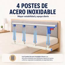 Barandilla de  Plegable para Cama de Adultos 93 x 40 cm, con Doble Refuerzo y Tubos de Acero, Protección Anticaídas y Asistencia para Levantarse, Instalación sin Taladros - Blanco | Liso - Ver 6