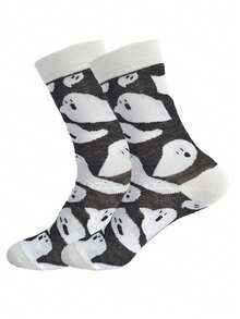 1/6 Pairs Men's Halloween Mid-Calf Socks, Personalized Ghost Design, Multi-Pack Plus Size Mid-Calf Socks - Multicolor - View 6