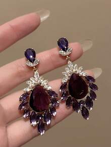 1 đôi bông tai kính tím đính đá rhinestone sang trọng thanh lịch, phù hợp cho nữ mặc đi tiệc và dạ hội - Màu tím - Xem 6