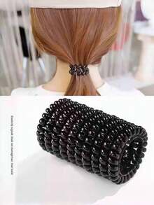 12/6pcs Black Plastic Hair Ties, Simple Large Waterproof Thick Seamless Ponytail Hair Bands, Strong Elastic Multi-Functional Rubber Hair Accessories - Black - View 2
