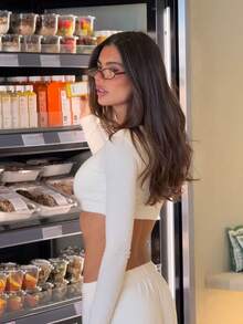 White Deep V-Neck Criss-Cross Wrap Crop Top + Draped Wide Leg Pants Casual 2 Pieces Set For Women - White - View 4