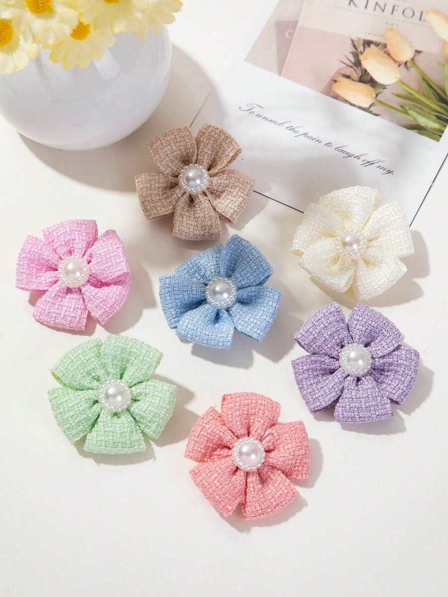 7 buah Jepit Rambut Anak Perempuan Motif Bunga Kain dan Mutiara Bentuk Mulut Bebek, Warna Permen Segar, Aksesori Rambut Lucu, Cocok untuk Penggunaan Sehari-hari - MultiWarna - View 1