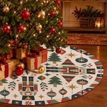 1pc Flat Nutcracker Geometric Pattern Christmas Tree Skirt, Elegant Color Holiday Decoration, 5 Sizes, Unisex Holiday Gift, Suitable For Home And Party Christmas Decor - Flat Geometric Nutcracker - View 4