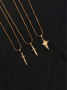 1pc Vintage Stainless Steel Classic Minimalist Polished Pirate Pendant Necklace, Unisex, Suitable For Daily Wear, Holiday Wear, Niche Luxury, Gift - Yellow Gold - View 4