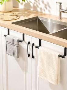 1pc Kitchen Sink Towel Rack Cabinet Door Hook, No-Drill Kitchen Cabinet Door Hanging Rack, Drawer Towel Rack, Available In Black/Silver/White - Silver - View 10