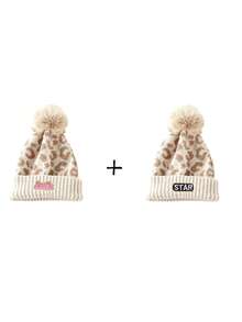 1pc Women's Autumn Winter Leopard Print Knit Beanie, Rolled Cuff Pom Pom Design Hatless Cap Halloween /Christmas - Multicolor - View 8