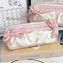 1pc Minimalist Japanese Style Solid Color Student Pencil Case, Large Capacity Fabric Desktop Stationery Storage Box, Fresh Artistic Learning Daily Stationery Bag, Can Store Calculator, Notebook And Pens - Suitable For School, Office And Travel Use - Suitable For Students, Professionals, Unisex, Multi-Functional Storage Box, Zipper Closure, Pencil Case, Makeup Bag. - Pencil Case - View 3