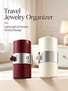 Portable Cylindrical Jewelry Box, Mini Travel Jewelry Organizer, Multi-Compartment Earring Ring Necklace Storage Box, Suitable For Women - Multicolor - View 3