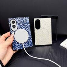 Electroplated Leather Foldable Phone Protective Case Compatible With Iphone Duo Galaxy Z Fold 8 8 Ultra - Blue - View 4