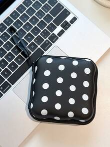 1Pc Polka‑Dot Handheld Zipper Large Storage Bag, Storage Organizer For Office Desk Accessories, Travel Essentials Travel Pouch, Multi‑Purpose Carry Case For Phone Accessories, Headphones Accessory, Power Bank Data Cable Cosmetic Sanitary Napkin Small Stuff - Multicolor - View 8