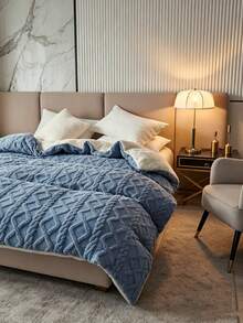 1pc Solid Color Soft Skin-Friendly Plush Fleece Multifunctional Blanket Duvet Cover Casual Throw, Suitable For Bedroom And Guest Room - Blue - View 8