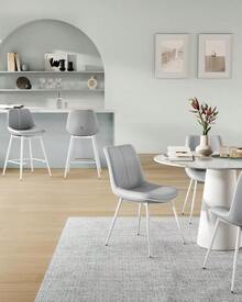 Juego de 2 taburetes de Bar con Altura de mostrador con Espalda, Respaldo ergonómico, Piel sintético, Patas de Metal, taburetes de Bar de 24.4 Pulgadas de Alto para Cocina, Isla de casa - Gris - Ver 6