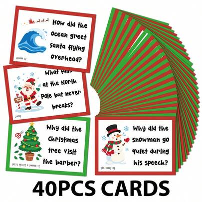 40pcs Christmas Joke Cards, Fun Holiday Joke Q&A Cards With Santa, Snowman, Reindeer & Festive Designs, Christmas Riddle Cards, Christmas Party Games, Xmas Gift For Friends Family