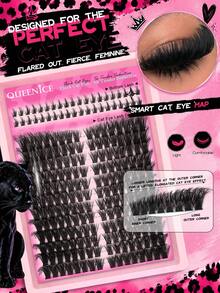 Queenice Cat Eye Lash Clusters, Thick & Wispy DIY Individual False Eyelashes, With Bottom Lashes, Ultra Soft Lightweight Segmented Eyelash Extensions, Reusable Long Lasting Volume Lashes, Flared Winged Eye Look For Daily, Party, Halloween & Cosplay Eye Makeup - D - View 2