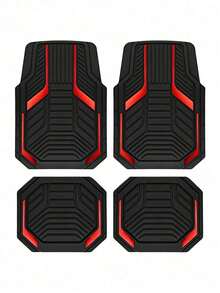 4pcs/2pcs Universal All-Weather Car Floor Mats Set, Red & Black Geometric Pattern Non-Slip Floor Mats, Full Coverage Front & Rear Row Mats, Suitable For Sedan, SUV, Truck, Van, Fashionable Car Interior Accessories - A - View 14