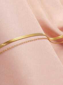 2pcs Gold-Plated Stainless Steel Flat Chain Anklet Set, Suitable For Travel, Beach, Gift For Girlfriend Or Mother - Anklet - View 5