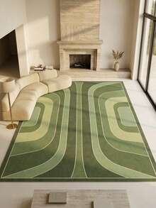 1pc Green Gradient Geometric Line Area Rug, Faux Cashmere Material Rectangular Modern Minimalist Abstract Pattern, Machine Washable Suitable For Living Room Bedroom Daily Home Decor, Aesthetic Home Decoration - Multicolor - View 2