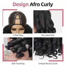 V-Part Curly Half Wig, Synthetic Fiber Half Wig, Glue-Free Instant Wear, Elastic Curly Hair, Secure Fit Breathable Cap, Quick Application - Black - View 4