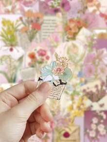 50pcs Floral Envelopes Stickers Foil Stamping Stickers Laptop Case Diary Notebook Fridge Decor DIY Transparent Doodle Stickers - A - View 7