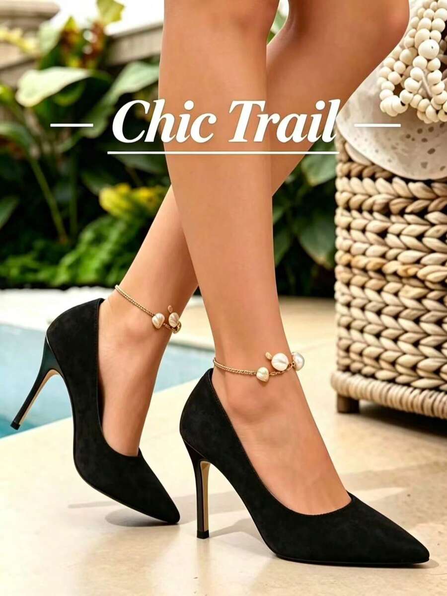 Basic Plain Pointed Toe Women's High Heel Pumps Suitable For Shopping, Party, Dating, Commuting, Fashionable Women's High Heel Shoes - Black - View 1