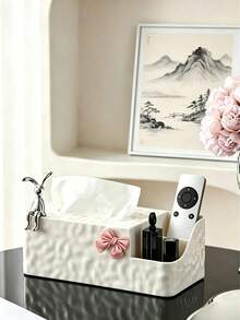 2-In-1 Multifunctional Tissue Box With Remote Control Holder, Luxury High-End Paper Towel Dispenser Storage Box - Multicolor - View 6